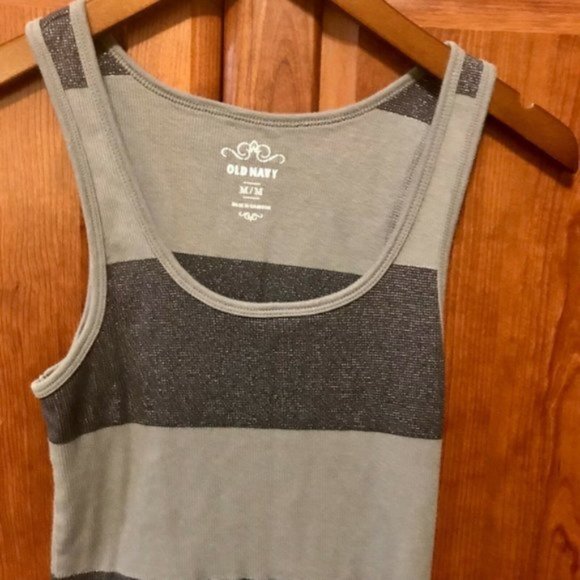 Old Navy | Dark & Light Grey Sparkle Striped Tank Top | Sz M - Picture 2 of 11